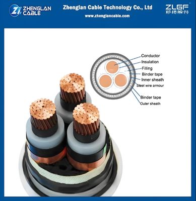 Podziemny kabel zbrojony stalowym drutem, izolacja XLPE, 8,7/15kV YJV32 3x150mm2 IEC 60502-2