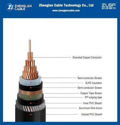 19/33kv podziemny kabel zasilania z miedzianego drutu + aluminiowy drut opancerzony pojedynczym rdzeniem 1x500mm2 IEC 60502-2